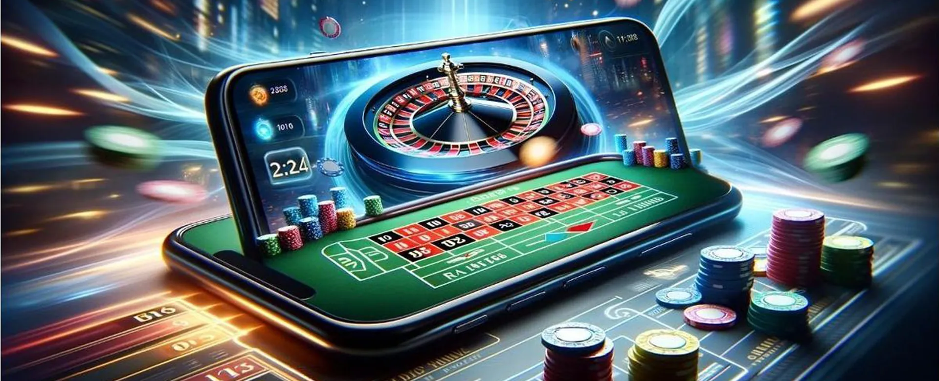 Dynamic scene of a live casino table with a professional dealer and players interacting at nustargame..com